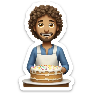 (Curly haired Jesus) baking a birthday cake sticker