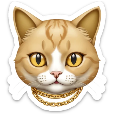 female cat named Cleo, cool and aloof, Run DMC hip-hop vibes, wearing gold chains sticker
