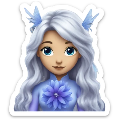 Beautiful, blue flower, fairy, blue, silver, purple, long hair, big wings sticker