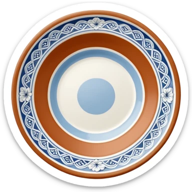 create me an image of ceramic plate in perspective view. with some white embossed ornament on sides sticker