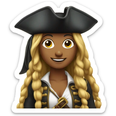 smiling woman with long hair as a pirate sticker