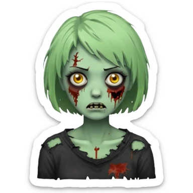 Uma zumbi de pele verde cabelo chanel todo preto bagunçado sticker