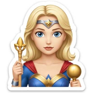 Blonde blue eyes Wonder Woman holding bell and baton sticker
