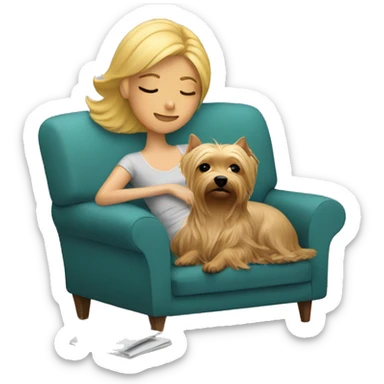 Blonde woman sleeping with her Yorkie on the sofa sticker