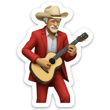 Old man playing guitar in red suit & cowboy hat sticker
