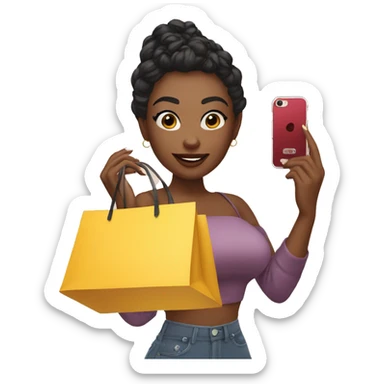 white skin influencer taking selfie with a shopping bag sticker
