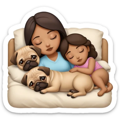 one brown girl and two pugs and one chug sleeping  sticker