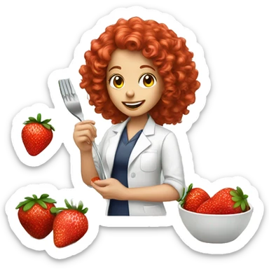 dietitian girl  red curly hair eating a strawberry  sticker