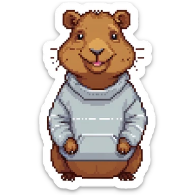 capybara smiling wearing a light grey sweater sticker