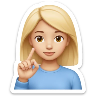 Emoji-style girl (Apple style) making a pinching gesture: thumb and index finger close together showing something is small, other fingers folded, same style as Apple 3D emojis, soft colors, glossy texture sticker