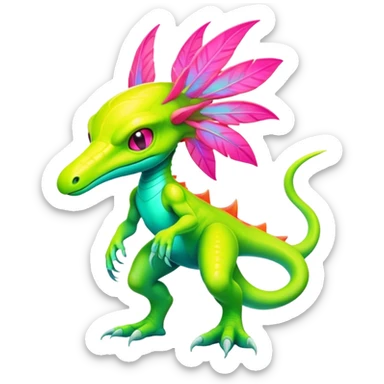 Tropical futuristic lush neon Fionbri-Vernid-creature (full body) sticker