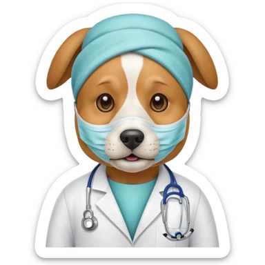 doctor dog wearing medical mask sticker