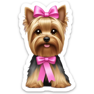 dog yorkie with a pink ribbon sticker
