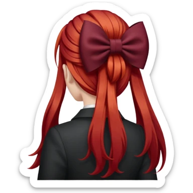 red long hairs with burgundy bow from the back sticker