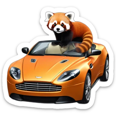 Red panda driving Aston Martin sticker