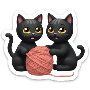 Two black cats playing with yarn sticker