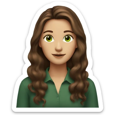 Brown hair woman with long hair and green eyes with her dark tortoise shell cat sticker