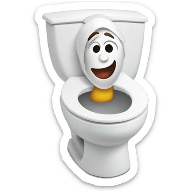 a talking head that rotates on itself while emerging from a toilet bowl sticker