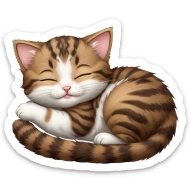 dark brown tabby and white kitten sleeping whilst in funny positions stretched out and  upside down sticker