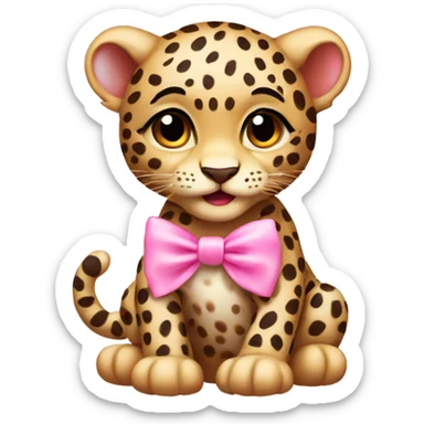 A baby leopard with a pink bow￼ sticker