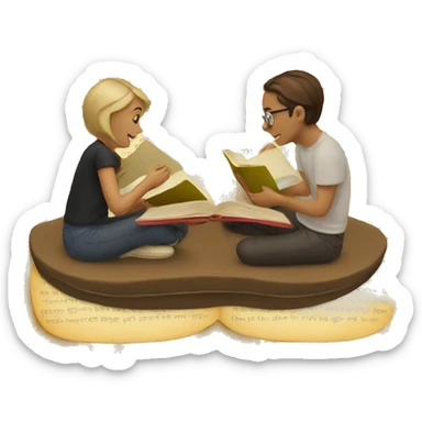Two emojis reading a book sticker