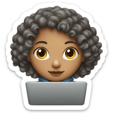 a white tenage curly girl wearing a hoodie working on a laptop sticker