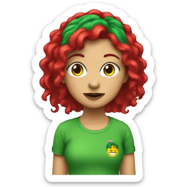 Mädchen mit grünen Haaren und rotem T-Shirt sticker