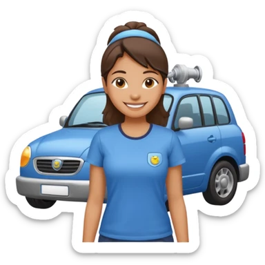 car washer woman with car  sticker
