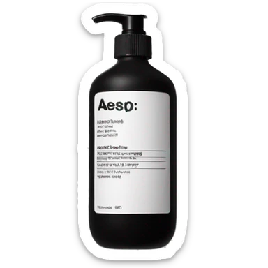 Liquid soap bottle by brand Aesop – black bottle with white label sticker