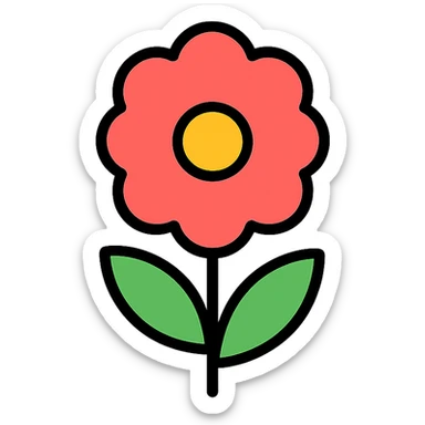 a flower, simple and clear, black outlines, color outline icon style sticker