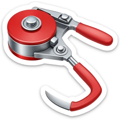 kitchen can opener tool with red handle and metal cutting wheel sticker