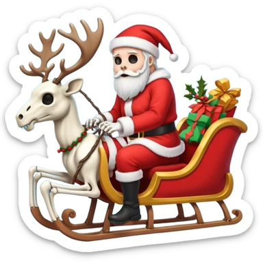 the Grim reaper dressed as Santa with a sleigh and reindeer as skeletons sticker