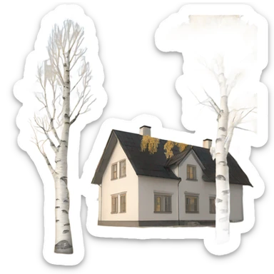 birch trees next to swedish villa sticker
