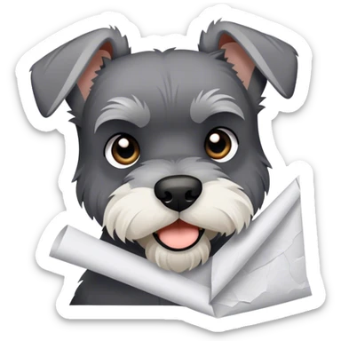 Schnauzer tearing up paper  sticker
