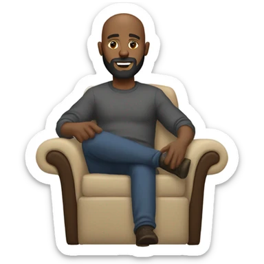 Black bald man with beard and beanie sitting in a recliner sticker