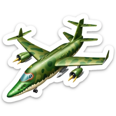 military airplane with a crocodile head dropping bombs sticker