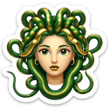 The Sicilian Medusa in gold and green and make the snake hair have snake faces  sticker