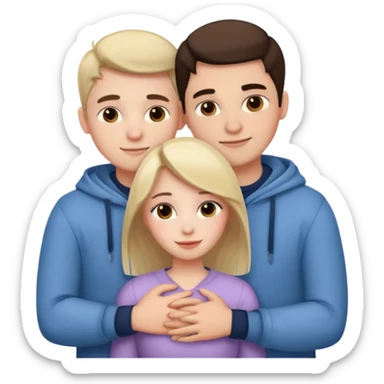 three people: two guys, one girl

they're in love, they're dressed, they hug sticker