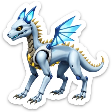 futuristic Skeleton-Cyborg-Reshiram-Manectric-Electrike-Salandit-Cubone-Umbreon-Marowak-Draco-Fakémon-hybrid-creature (full body), 4 legs sticker