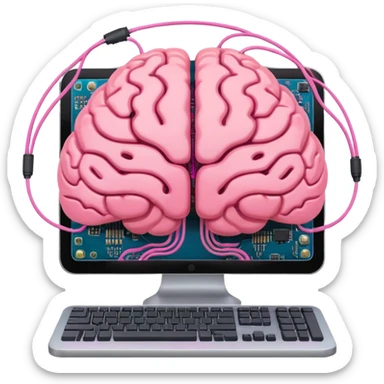 A brain inside a computer symbolizing AI sticker
