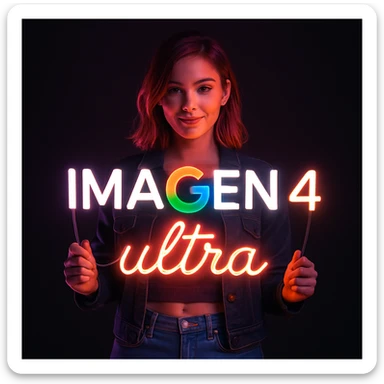 make a girl holding this sign, but sign in made of neon, also add ultra below the sign sticker