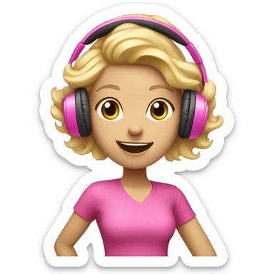 Blonde hair girl with pink headphones on dancing with L’s up sticker