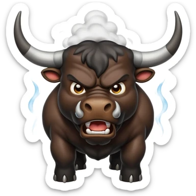 Emoji of an angry black powerful bull with steam coming out of its nose sticker