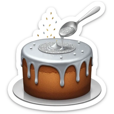 silver glitter being poured onto a cake with spoon  sticker