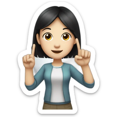 Small white skin black haired girl showing 3 fingers up, 2 closed sticker