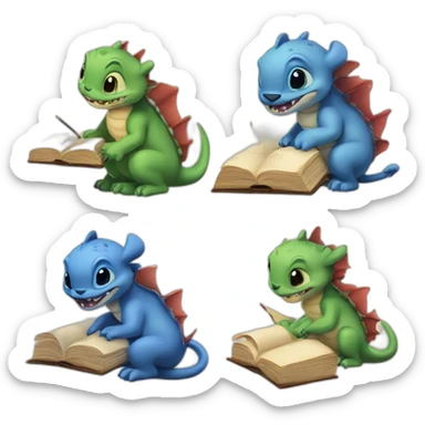 cuty dinasour similar to stitch studying sticker