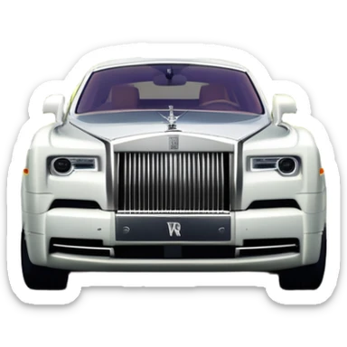 Rolls-Royce Phantom (2022) – cinematic-realistic Rolls-Royce Phantom emoji, its polished silver frame glistening under the sun as it glides down a winding, tree-lined road. The iconic Spirit of Ecstasy hood ornament stands proudly, the V12 engine hums silently  sticker