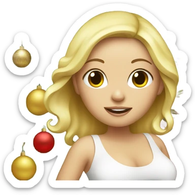 blonde pregnant woman at the Christmas tree sticker