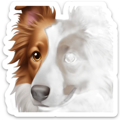 white and light bronze speckled face red merle border collie in an orange wheel chair sticker