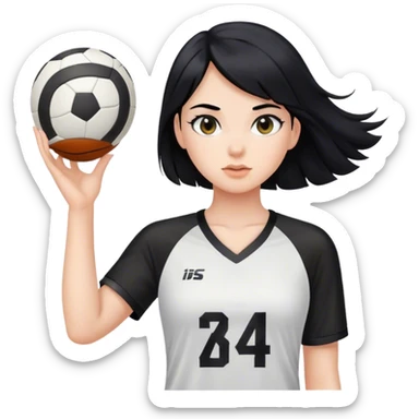 white Girl with black hair in sports jersey  sticker